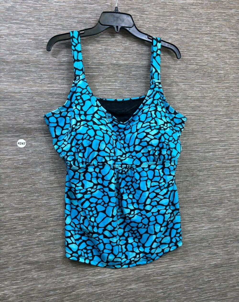 Swimsuits For All Beach Belle Tankini Top Women's Size 22 Blue Black Print